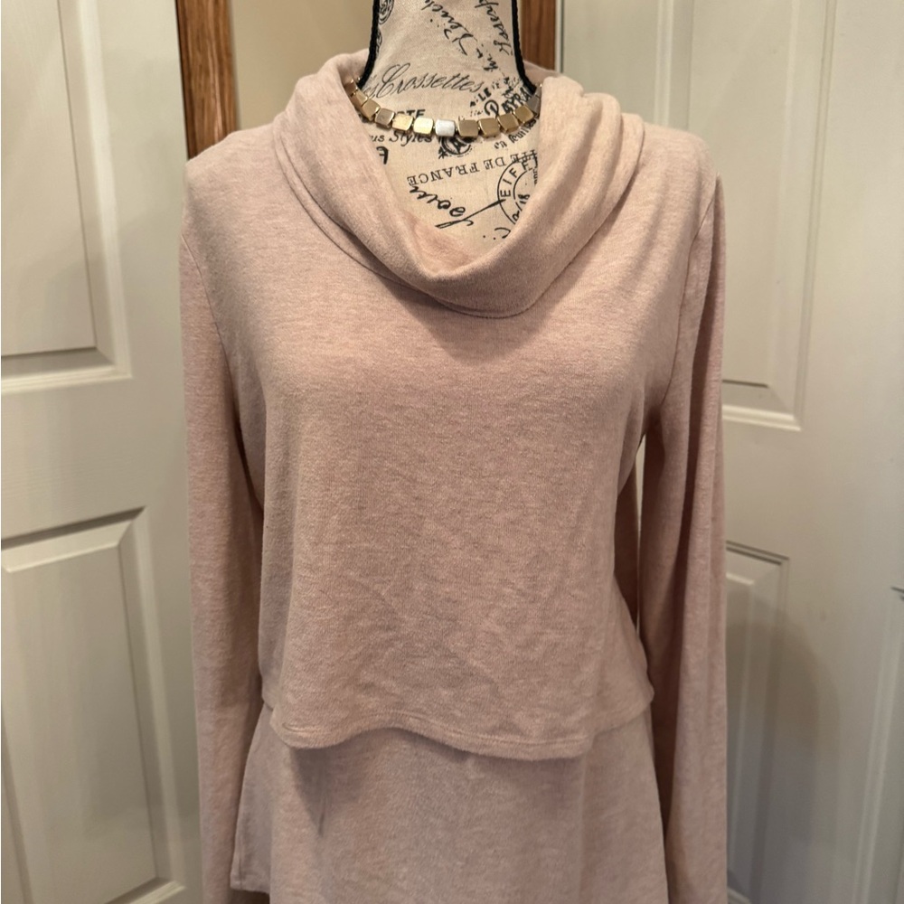 WHBM Cozy and comfy Cream / Blush Cowl Neck Sweater
